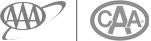 The image displays two logos: one with three A's in a circle with a swoosh, and the other with CAA in a circle.